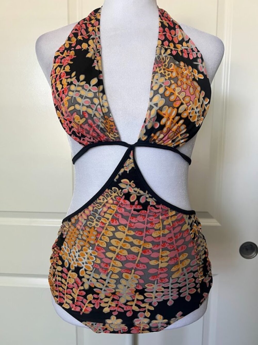 MINKPINK Pink Yellow Halter Cutout One Piece Swimsuit Size XS